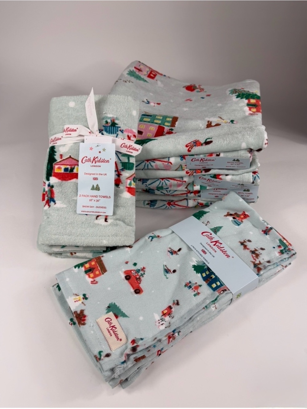 9 PC Cath Kidston Snowy Day Duckegg 4 Bath 3 Kitchen 2 Hand Towels Christmas NWT